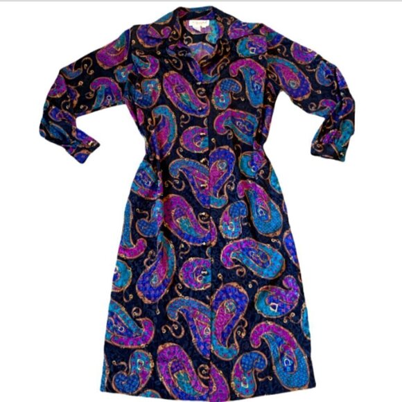 VTG Schrader Petite Sz 6 Shirt Dress Pockets Paisley & Equestrian Print #20B - Picture 3 of 9